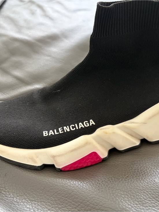 Balenciaga Shoes - Balenciaga Black Sock Runner Sneakers with White Sole and Pink Accent